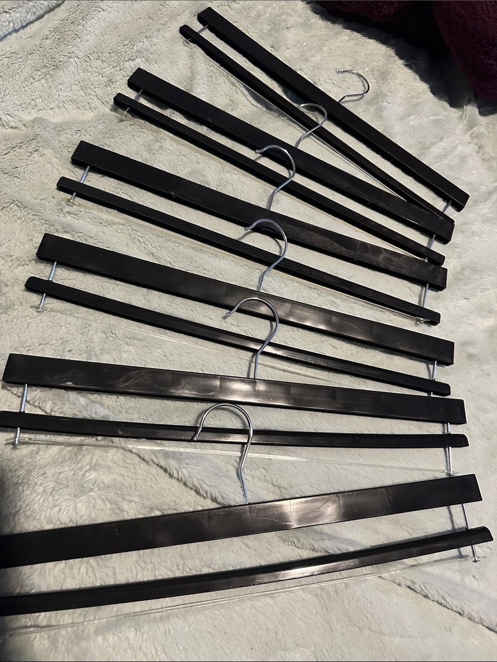 Lot of 6 Black Plastic Snap Lock Drapery & Pant Clamp Hangers